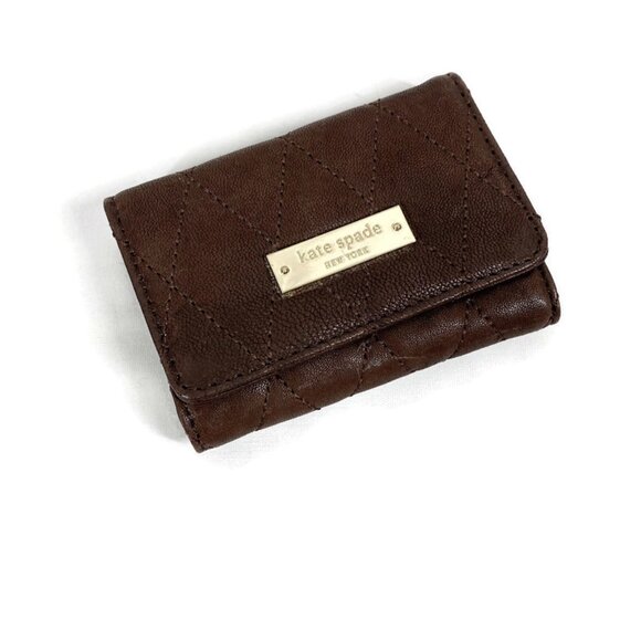 Kate Spade Key Wallet Brown Leather Quilted - Picture 1 of 5